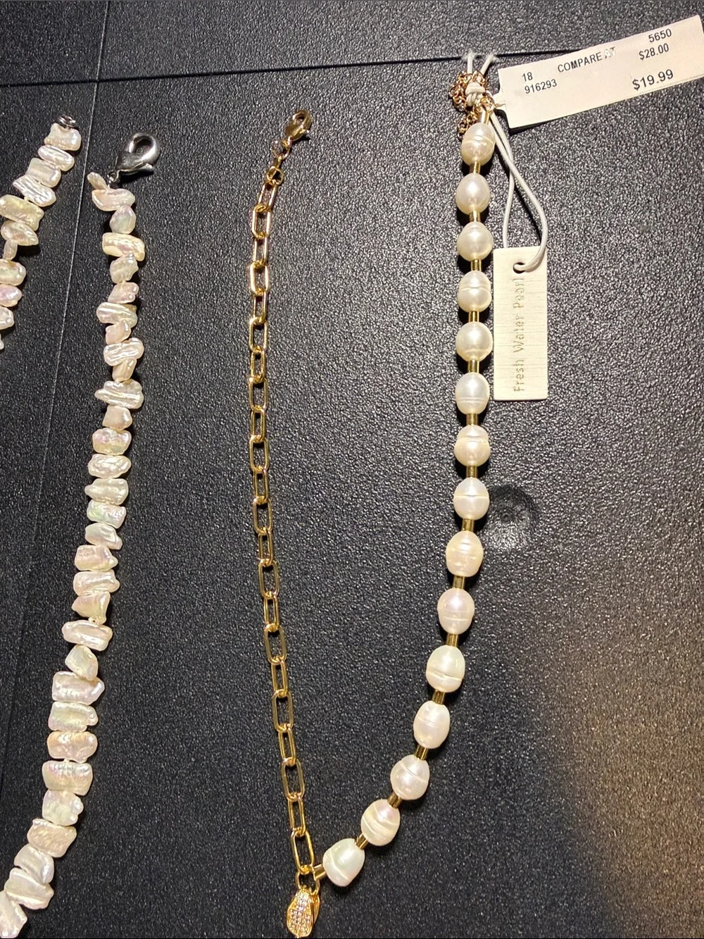 Freshwater Pearl & Gold Chain Necklace - White Pearls